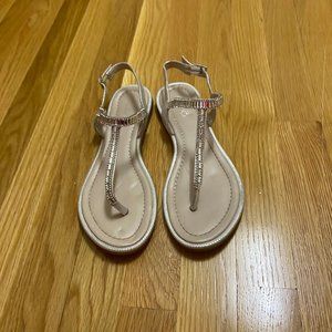 Silver Rhinestones Flat Sandals